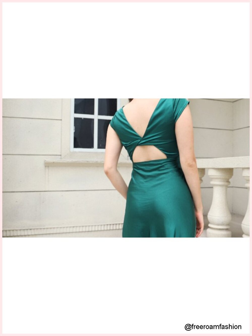 Polyester Backless Twist Cap Sleeve Midi Dress Cowl Neck Side Slit Wedding Guest - Picture 6 of 6